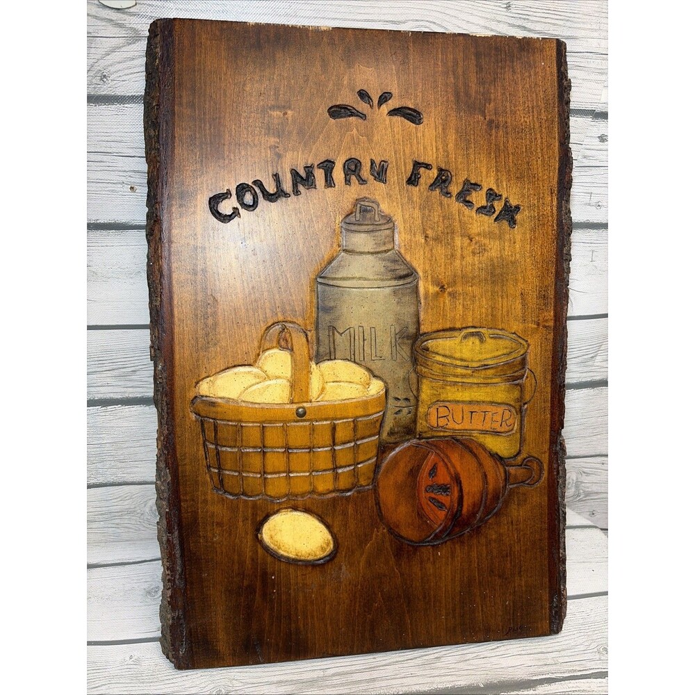 Vtg MCM Folk Art Grandma Country Wood Slab Milk Butter 18 1/2x13 Handmade